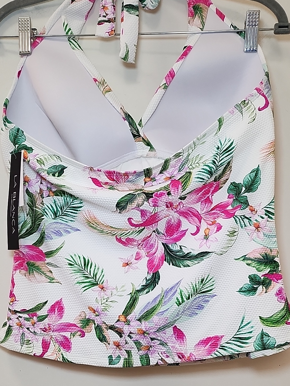 La Blanca halter tankini top v-neckline tropical floral print white/pink Size 12 - Picture 11 of 16